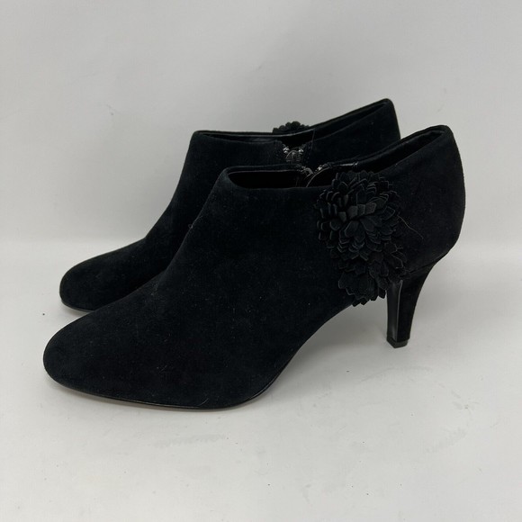 Alex Marie Ankle Bootie Black Suede Leather Side Zip Flower Accent Women's 10 - Picture 4 of 6